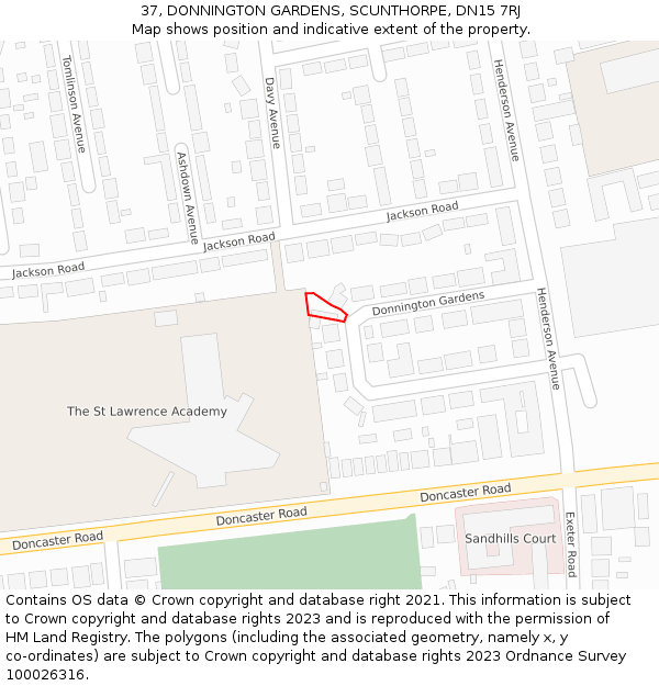 37, DONNINGTON GARDENS, SCUNTHORPE, DN15 7RJ: Location map and indicative extent of plot