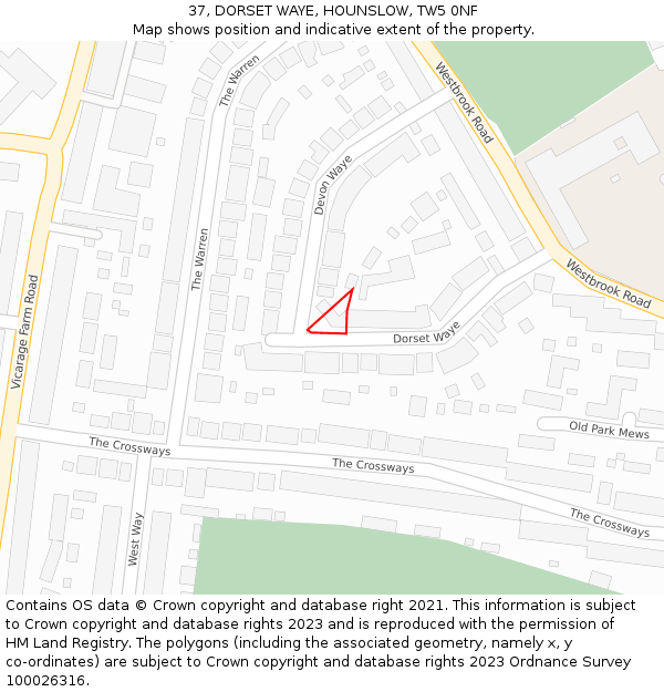 37, DORSET WAYE, HOUNSLOW, TW5 0NF: Location map and indicative extent of plot