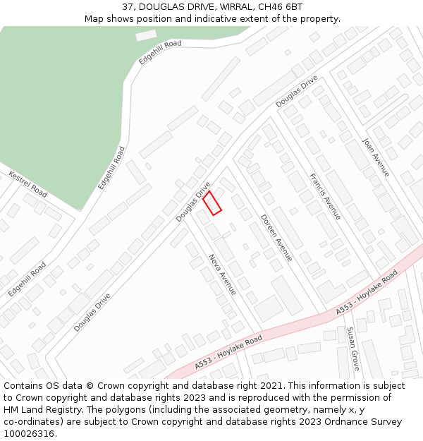 37, DOUGLAS DRIVE, WIRRAL, CH46 6BT: Location map and indicative extent of plot