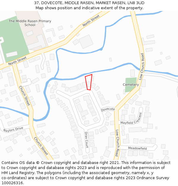 37, DOVECOTE, MIDDLE RASEN, MARKET RASEN, LN8 3UD: Location map and indicative extent of plot