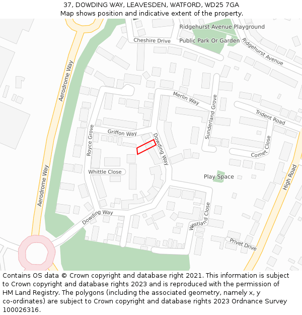 37, DOWDING WAY, LEAVESDEN, WATFORD, WD25 7GA: Location map and indicative extent of plot