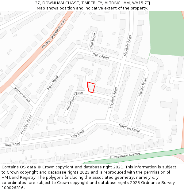 37, DOWNHAM CHASE, TIMPERLEY, ALTRINCHAM, WA15 7TJ: Location map and indicative extent of plot