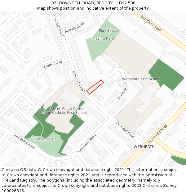 37, DOWNSELL ROAD, REDDITCH, B97 5RP: Location map and indicative extent of plot