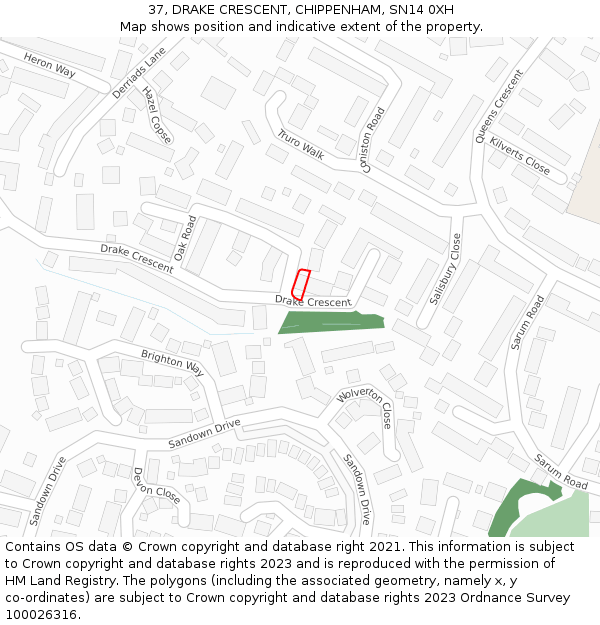 37, DRAKE CRESCENT, CHIPPENHAM, SN14 0XH: Location map and indicative extent of plot