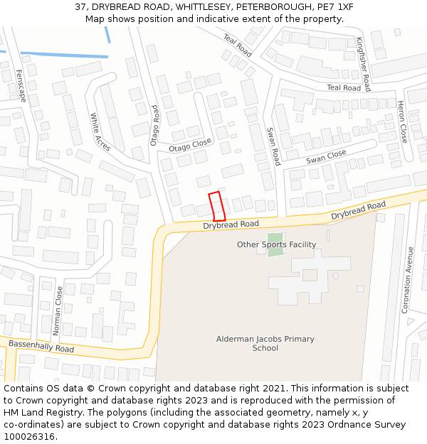 37, DRYBREAD ROAD, WHITTLESEY, PETERBOROUGH, PE7 1XF: Location map and indicative extent of plot