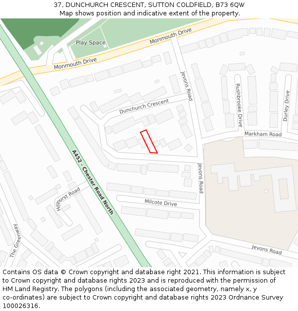 37, DUNCHURCH CRESCENT, SUTTON COLDFIELD, B73 6QW: Location map and indicative extent of plot