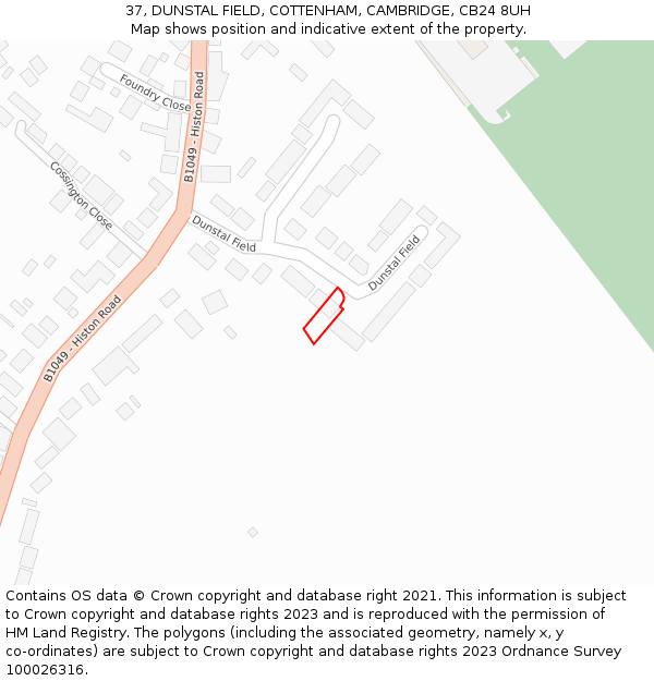 37, DUNSTAL FIELD, COTTENHAM, CAMBRIDGE, CB24 8UH: Location map and indicative extent of plot
