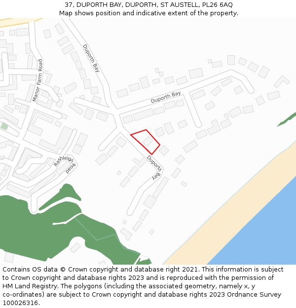 37, DUPORTH BAY, DUPORTH, ST AUSTELL, PL26 6AQ: Location map and indicative extent of plot