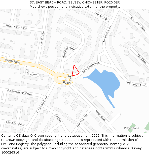 37, EAST BEACH ROAD, SELSEY, CHICHESTER, PO20 0ER: Location map and indicative extent of plot