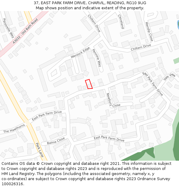 37, EAST PARK FARM DRIVE, CHARVIL, READING, RG10 9UG: Location map and indicative extent of plot