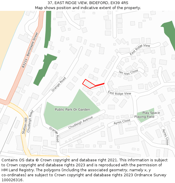 37, EAST RIDGE VIEW, BIDEFORD, EX39 4RS: Location map and indicative extent of plot