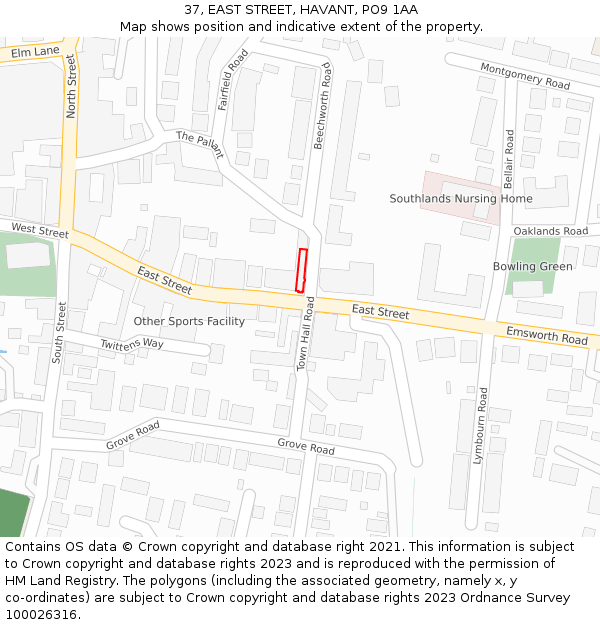 37, EAST STREET, HAVANT, PO9 1AA: Location map and indicative extent of plot