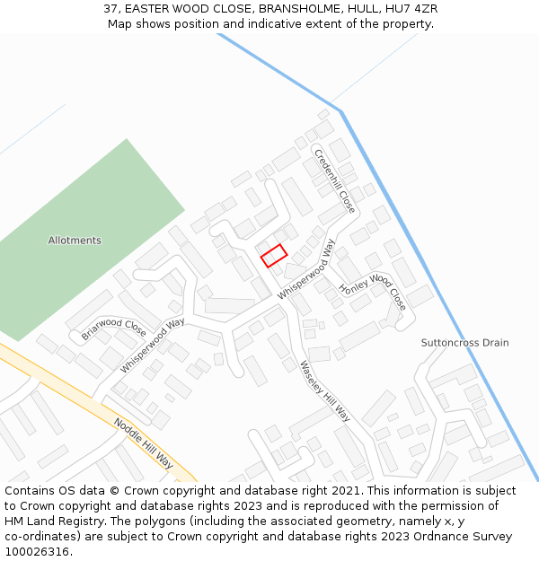 37, EASTER WOOD CLOSE, BRANSHOLME, HULL, HU7 4ZR: Location map and indicative extent of plot