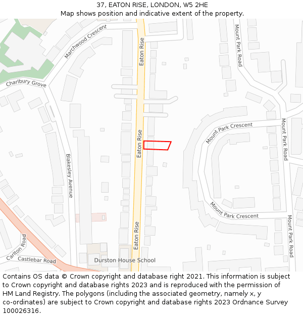 37, EATON RISE, LONDON, W5 2HE: Location map and indicative extent of plot