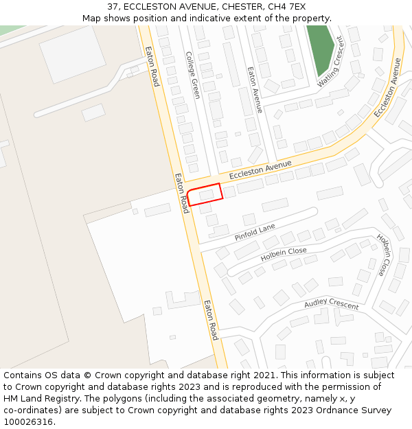 37, ECCLESTON AVENUE, CHESTER, CH4 7EX: Location map and indicative extent of plot