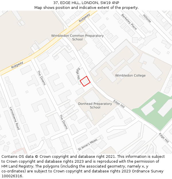 37, EDGE HILL, LONDON, SW19 4NP: Location map and indicative extent of plot