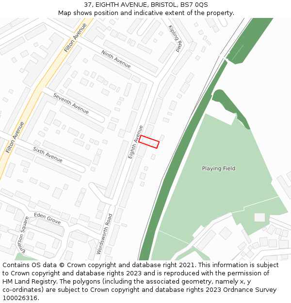 37, EIGHTH AVENUE, BRISTOL, BS7 0QS: Location map and indicative extent of plot