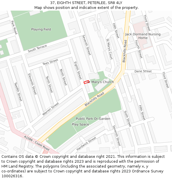 37, EIGHTH STREET, PETERLEE, SR8 4LY: Location map and indicative extent of plot