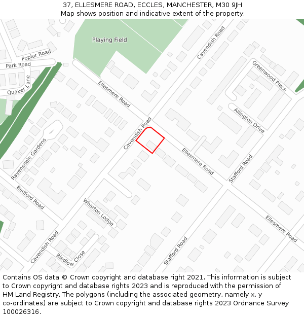 37, ELLESMERE ROAD, ECCLES, MANCHESTER, M30 9JH: Location map and indicative extent of plot