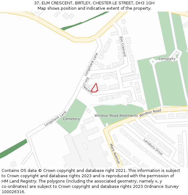 37, ELM CRESCENT, BIRTLEY, CHESTER LE STREET, DH3 1GH: Location map and indicative extent of plot