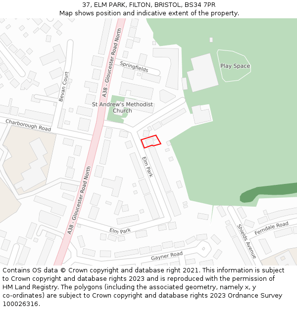 37, ELM PARK, FILTON, BRISTOL, BS34 7PR: Location map and indicative extent of plot