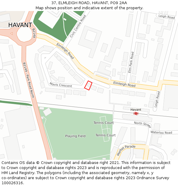 37, ELMLEIGH ROAD, HAVANT, PO9 2AA: Location map and indicative extent of plot