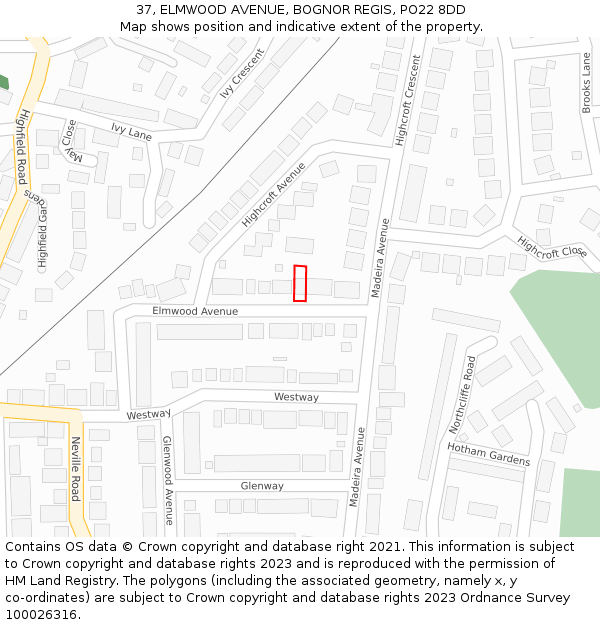 37, ELMWOOD AVENUE, BOGNOR REGIS, PO22 8DD: Location map and indicative extent of plot