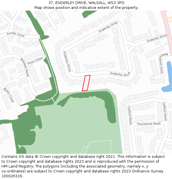 37, ENDERLEY DRIVE, WALSALL, WS3 3PD: Location map and indicative extent of plot