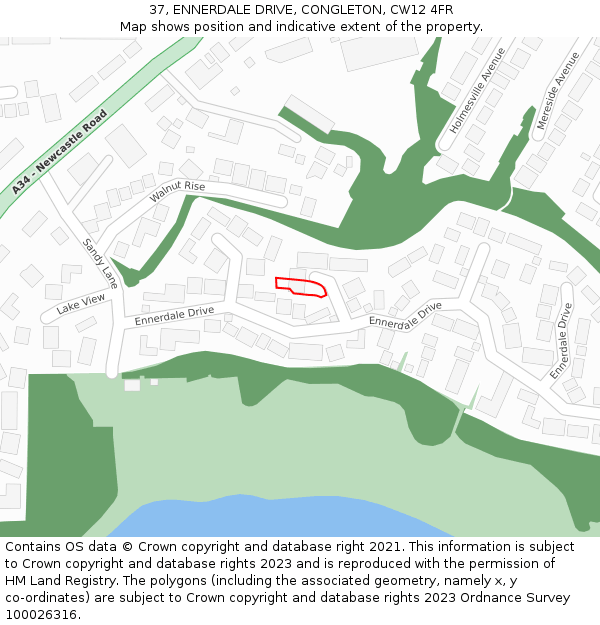 37, ENNERDALE DRIVE, CONGLETON, CW12 4FR: Location map and indicative extent of plot
