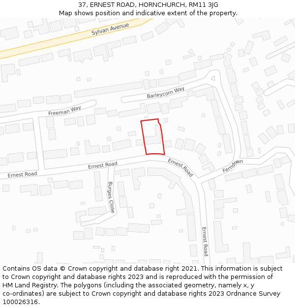 37, ERNEST ROAD, HORNCHURCH, RM11 3JG: Location map and indicative extent of plot
