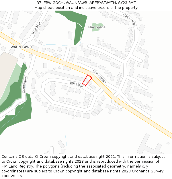 37, ERW GOCH, WAUNFAWR, ABERYSTWYTH, SY23 3AZ: Location map and indicative extent of plot