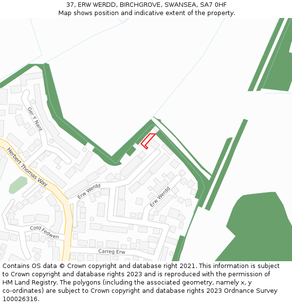 37, ERW WERDD, BIRCHGROVE, SWANSEA, SA7 0HF: Location map and indicative extent of plot