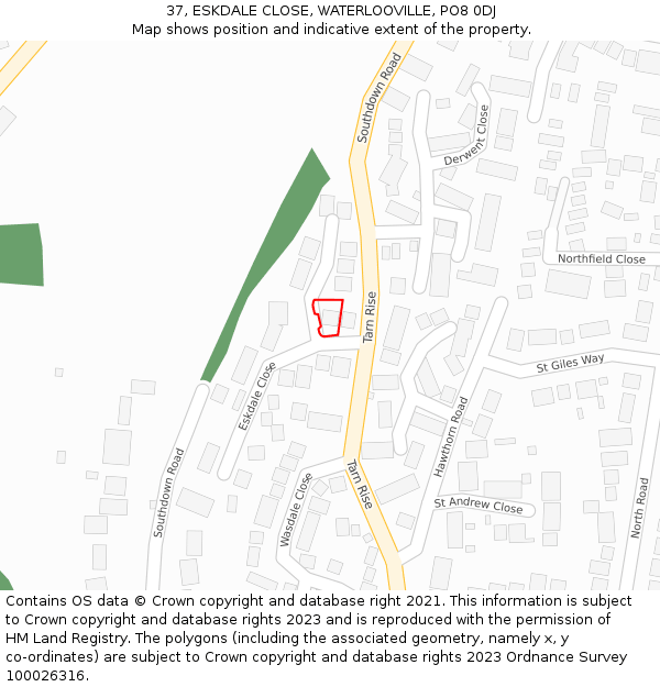 37, ESKDALE CLOSE, WATERLOOVILLE, PO8 0DJ: Location map and indicative extent of plot