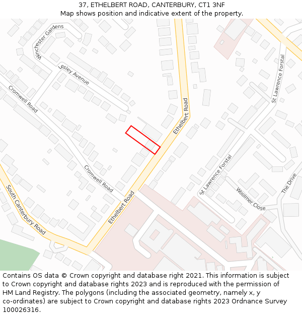 37, ETHELBERT ROAD, CANTERBURY, CT1 3NF: Location map and indicative extent of plot