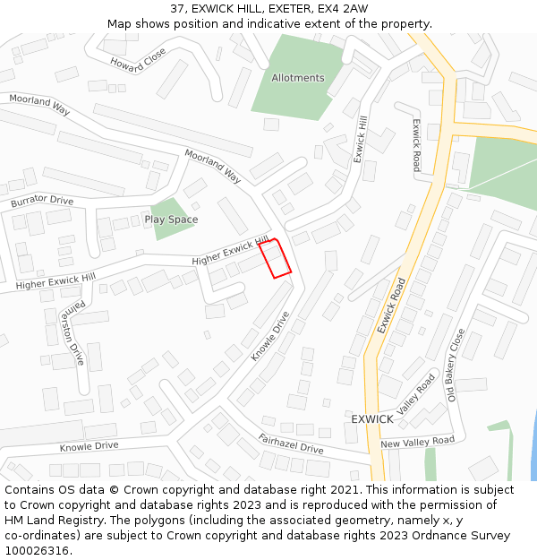 37, EXWICK HILL, EXETER, EX4 2AW: Location map and indicative extent of plot