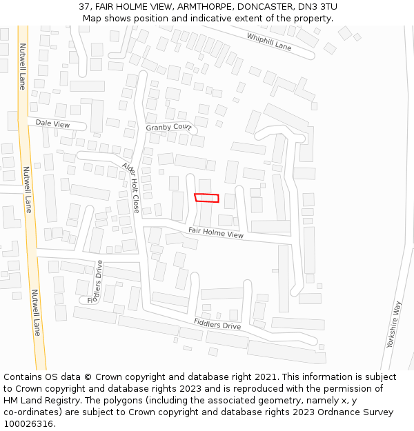 37, FAIR HOLME VIEW, ARMTHORPE, DONCASTER, DN3 3TU: Location map and indicative extent of plot