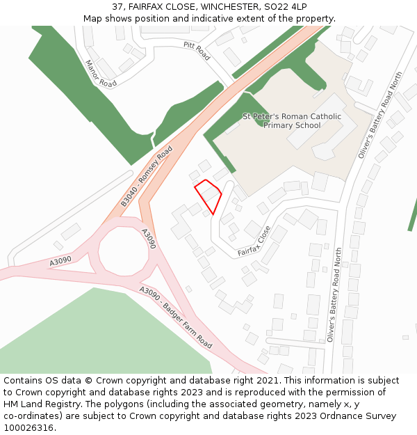 37, FAIRFAX CLOSE, WINCHESTER, SO22 4LP: Location map and indicative extent of plot