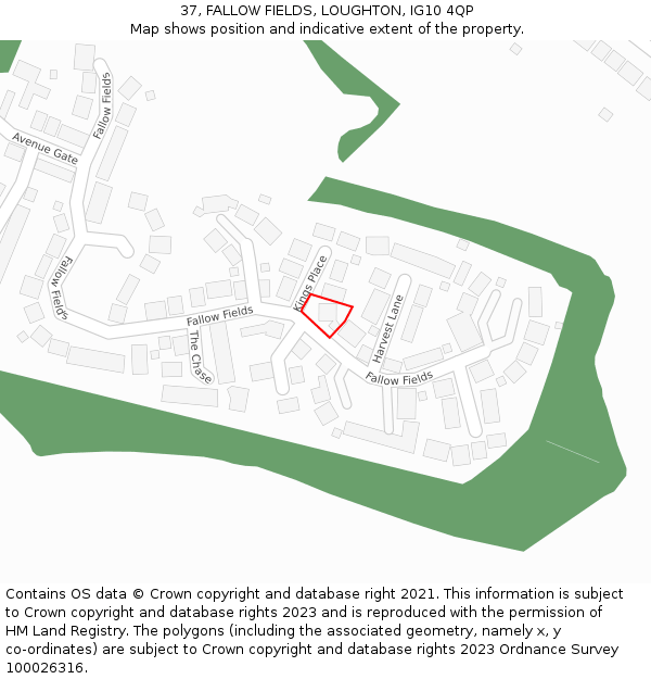 37, FALLOW FIELDS, LOUGHTON, IG10 4QP: Location map and indicative extent of plot