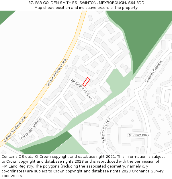 37, FAR GOLDEN SMITHIES, SWINTON, MEXBOROUGH, S64 8DD: Location map and indicative extent of plot