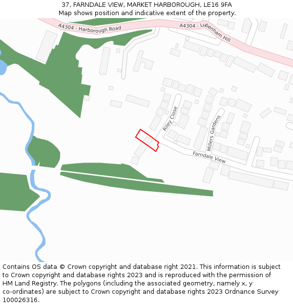 37, FARNDALE VIEW, MARKET HARBOROUGH, LE16 9FA: Location map and indicative extent of plot
