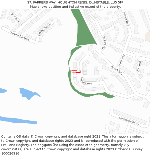 37, FARRIERS WAY, HOUGHTON REGIS, DUNSTABLE, LU5 5FF: Location map and indicative extent of plot