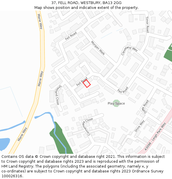 37, FELL ROAD, WESTBURY, BA13 2GG: Location map and indicative extent of plot