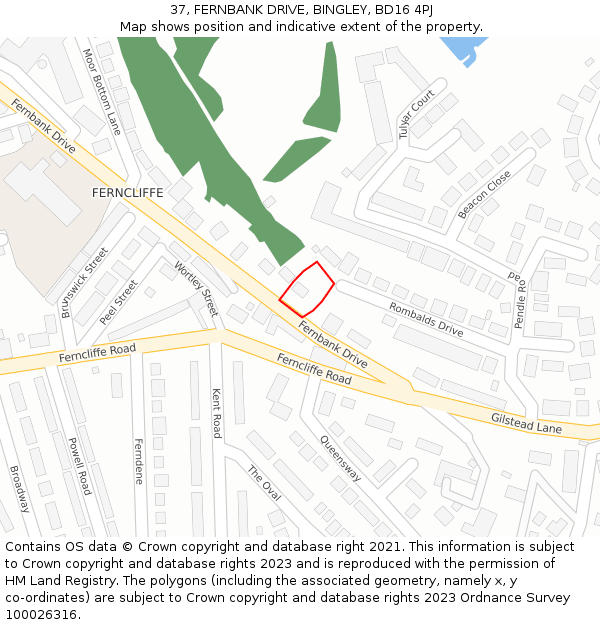 37, FERNBANK DRIVE, BINGLEY, BD16 4PJ: Location map and indicative extent of plot