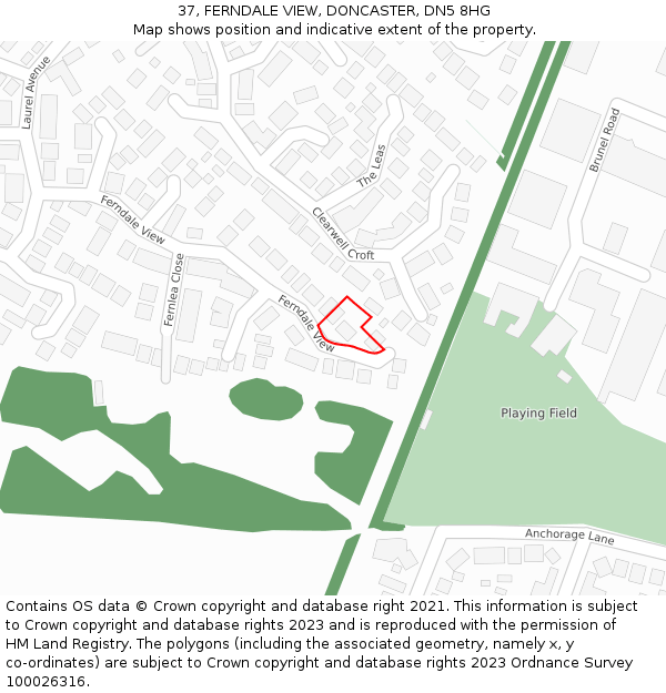 37, FERNDALE VIEW, DONCASTER, DN5 8HG: Location map and indicative extent of plot