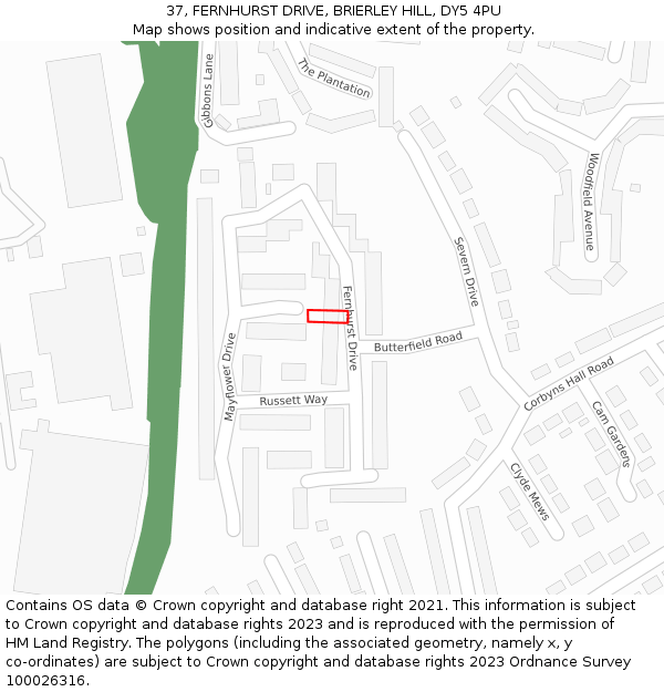 37, FERNHURST DRIVE, BRIERLEY HILL, DY5 4PU: Location map and indicative extent of plot