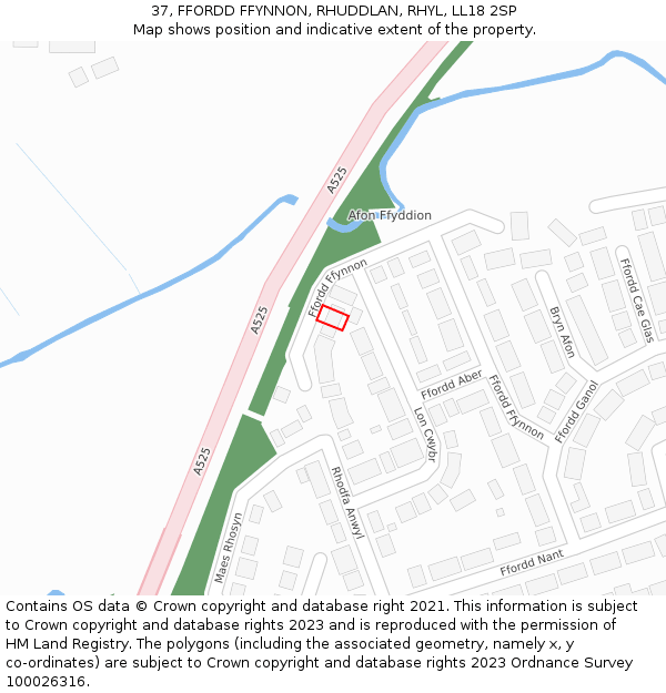 37, FFORDD FFYNNON, RHUDDLAN, RHYL, LL18 2SP: Location map and indicative extent of plot