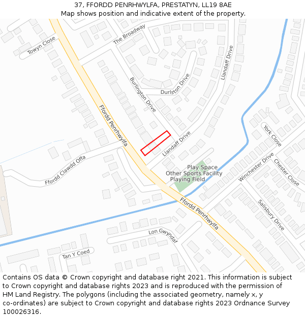 37, FFORDD PENRHWYLFA, PRESTATYN, LL19 8AE: Location map and indicative extent of plot