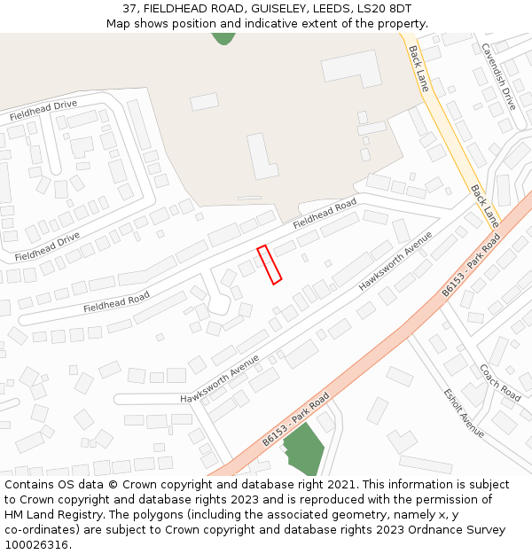 37, FIELDHEAD ROAD, GUISELEY, LEEDS, LS20 8DT: Location map and indicative extent of plot