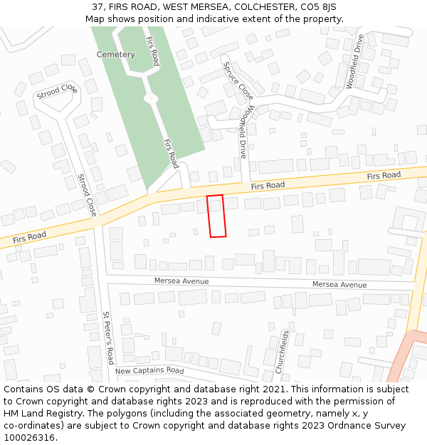 37, FIRS ROAD, WEST MERSEA, COLCHESTER, CO5 8JS: Location map and indicative extent of plot