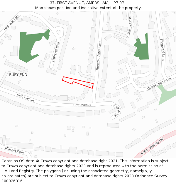 37, FIRST AVENUE, AMERSHAM, HP7 9BL: Location map and indicative extent of plot